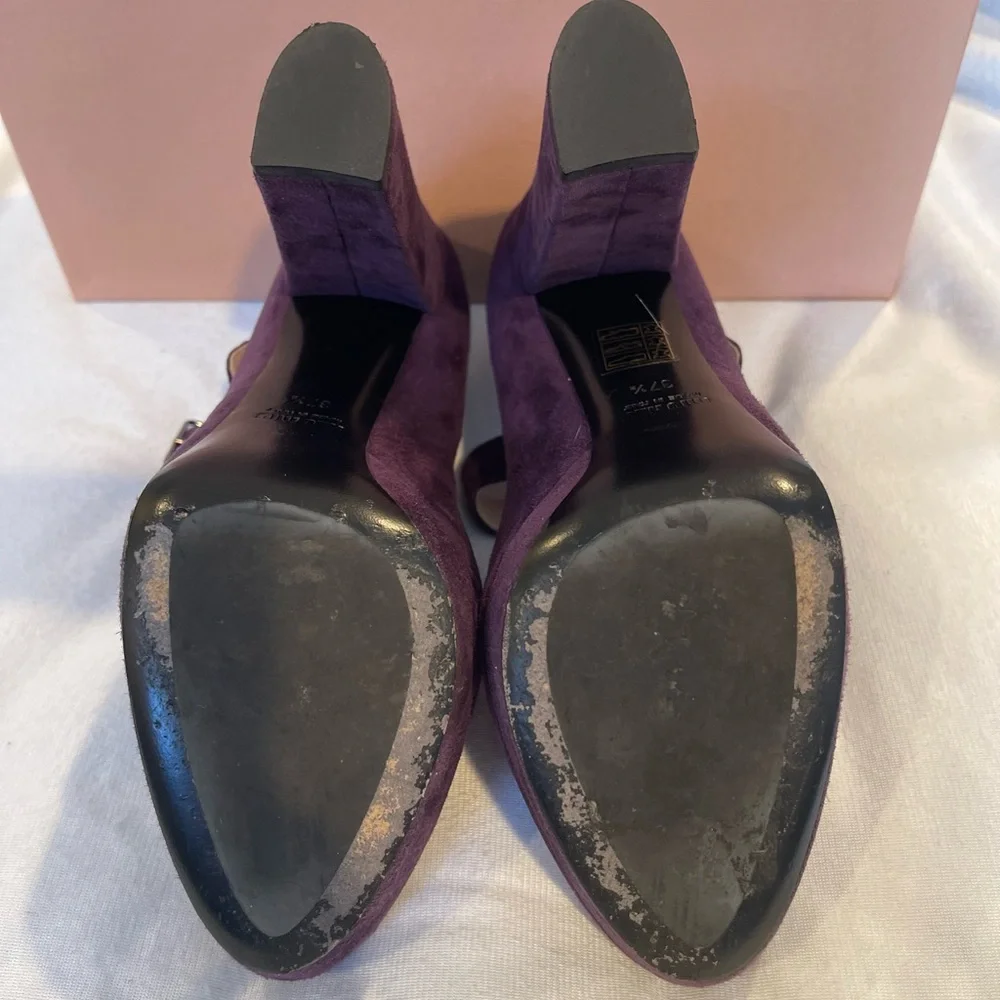 Miu Miu Purple Suede Mary Jane Heels Sz 37.5 - Picture 6 of 7